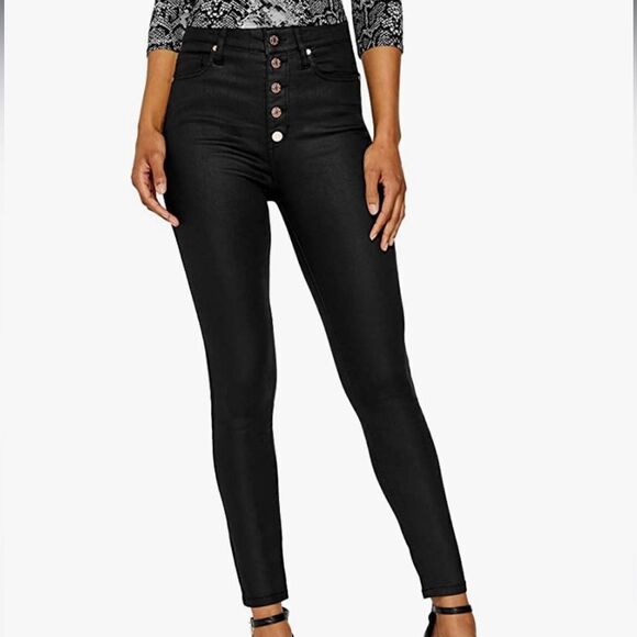 Guess Jeans Coated Super High Rise Button Fly Skinny Fit Jeans - Picture 3 of 15